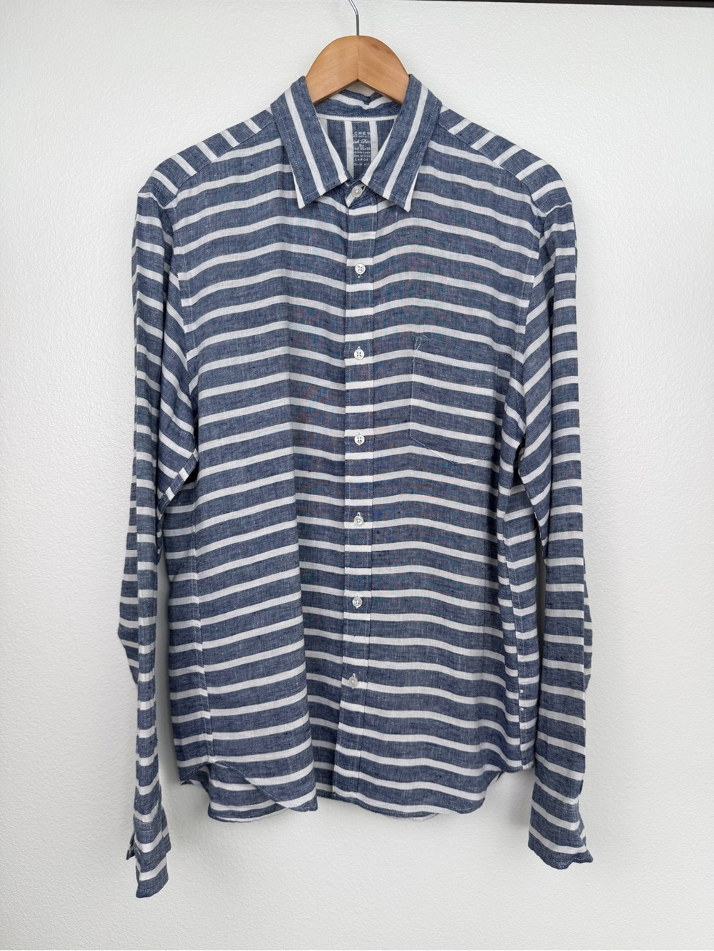 J.Crew Baird McNutt Irish Linen Blue White Striped Shirt Slim Fit